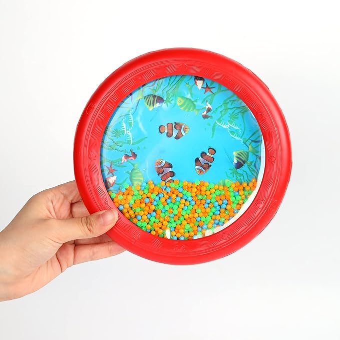 Musfunny Ocean Drum Wave Bead Drums Gentle Sea Sound Music Gift Musical Educational Sea Sound Drum Tool for Kid Child Baby (Red)