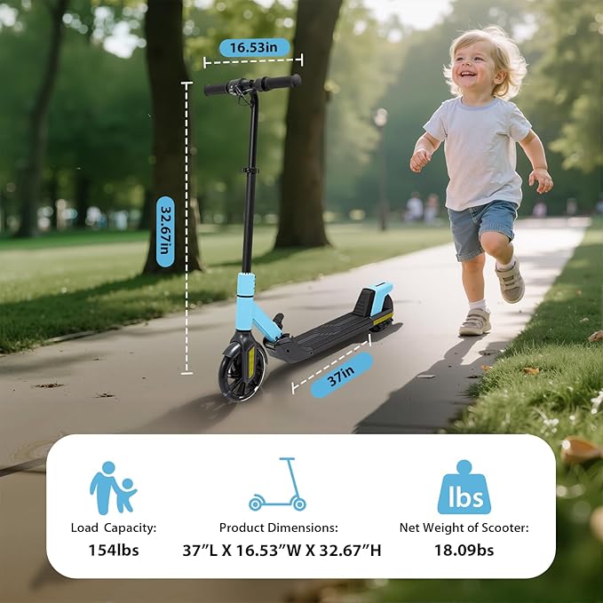 Foldable Children's Electric Scooter (Ages 6-14) - Top Speed 16 km/h, Maximum Range 8 km, 7-inch Illuminated Front Wheel, 6-inch Solid Rear Wheel