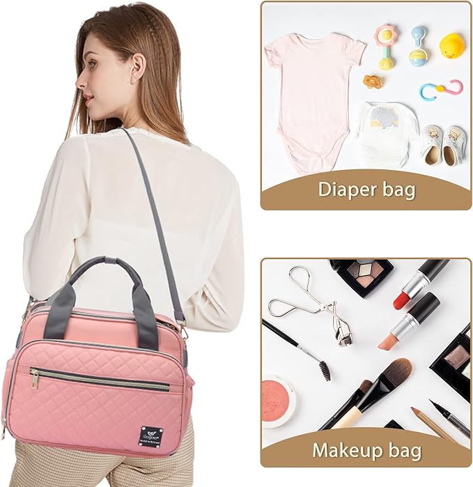 GOGOSO Crossbody Small Diaper Bag, Cute Mini Baby Diaper Tote Bags with Insulated Pockets for Traveling Outdoor Parent,Pink