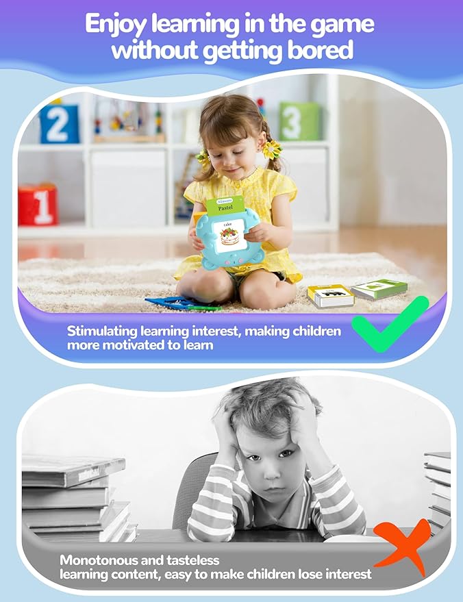 Bilingual Talking Flash Cards for Toddlers, 224 Sight Words Spanish and English Learning Flashcards for Kids, Autism Pocket Speech Therapy Toys, Española Vocabulary