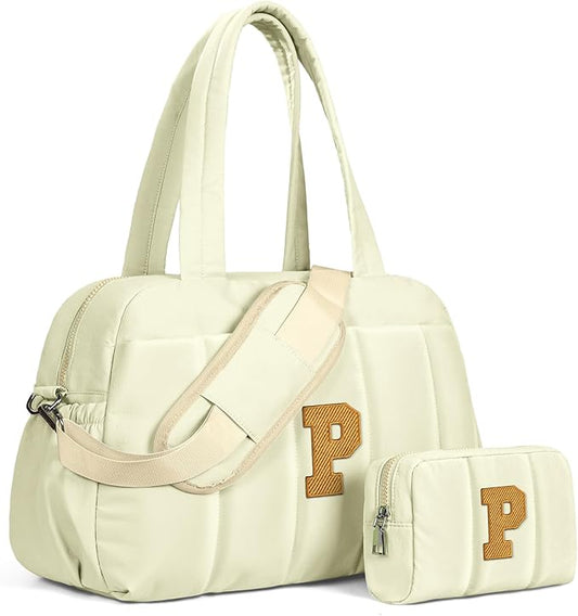 Duffle Bag for Travel Women, Travel Bags，Monogram Gifts-Initial Overnight Bag with Wet Pocket，Lightweight Weekender Bags Personalized Gym Tote with Makeup Pouch