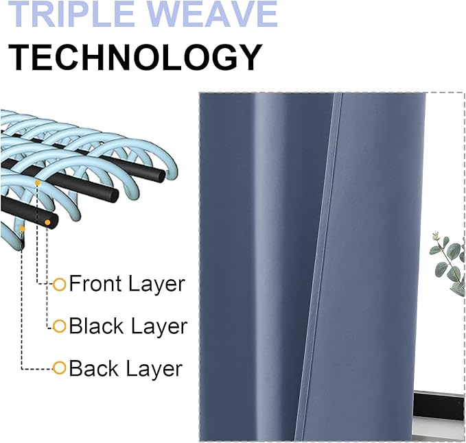 Simplebrand Ava Denim Blue Blackout Curtains for Bedroom 63 Inch Length 2 Panels, Solid Thermal Insulated Energy Saving Rod Pocket Window Treatment Curtains Blackout Drapes, W40 x L63 Inch, Denim Blue