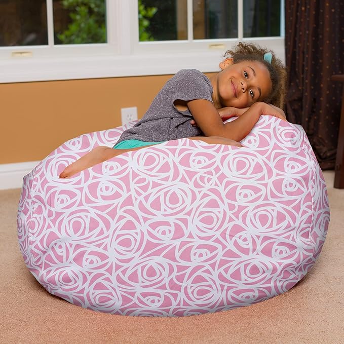 Posh Creations Bean Bag Chair for Kids, Teens, and Adults Includes Removable and Machine Washable Cover, Canvas Roses Pink, 38in - Large