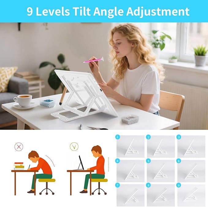 Phylosal Rechargeable A4 Light Pad with Built-in Stand & Bag, Magnetic Tracing Light Box for Drawing, Diamond Art Light Board with Side Button, Super Bright Light Table for Diamond Painting, Sketching