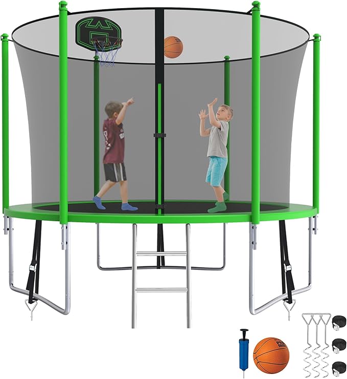 SKYUP Tranpoline 1500LBS 16 15 14 12 10 8 FT Tranpoline for 7-10 Kids and Adults, Windproof Outdoor Tranpoline with Enclosure Net, Basketball Hoop, Easy to Install & Last Long - ASTM Approved