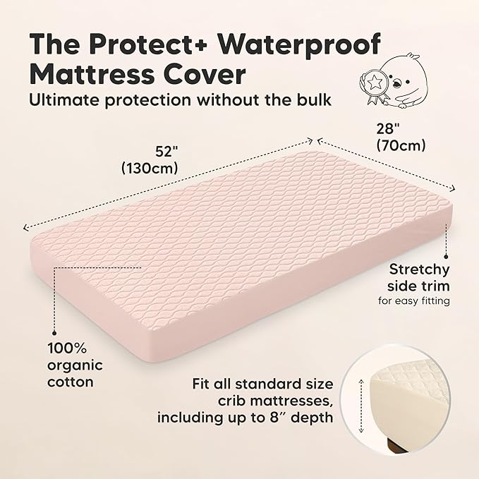 Waterproof Crib Mattress Protector Cover Fitted - 2-Pack Quiet Baby Crib Mattress Pad Sheets, 52" x 28" Soft Quilted Cotton Baby Sheet, Machine Washable, Easy Fit, Durable (Cameo/Mavy)