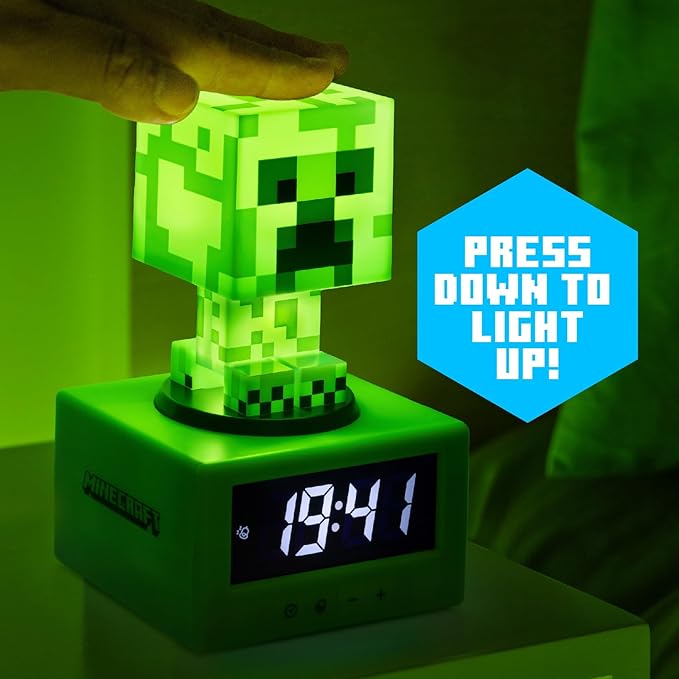 Paladone Minecraft Creeper Alarm Clock - Officially Licensed, in-Game Music & Night Light for Kids & Tweens, Gaming Room Accessory