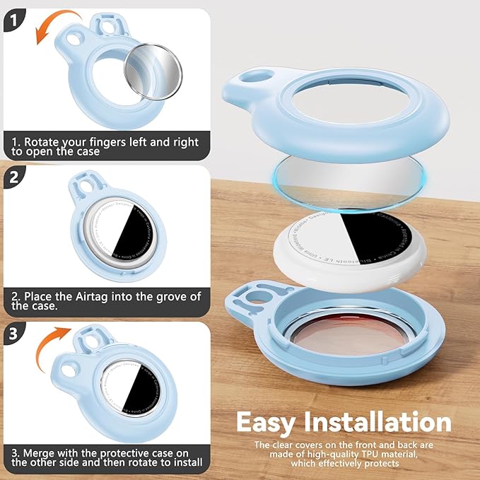 Upgrade Waterproof Airtags Holder with Apple Airtags Keychain, Hard PC Air Tag Case, Anti-Scratch & Shock Air tag Holder,Men's Women's Keyrings & Keychains, for Dog,Car Key,Luggage -Sky Blue