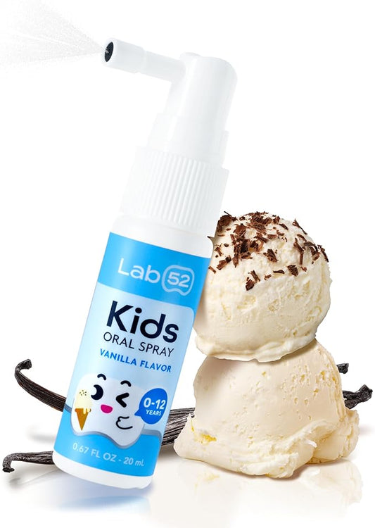 LAB52 Kids Oral Spray, Toddler Toothpaste Helper for Daily Oral Care and Fresh Breath, Children Approved with Fluoride Free for Newborn to Preschoolers, Xylitol Vanilla Flavor