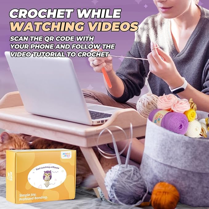 MOREJMTT Crochet Kit for Beginners Animal,Crochet Animal Kits,Crocheting Kit for Starters,Learn to Crochet with Step-by-Step Video Tutorials,Beginner Crochet Kits for Adults(owl)