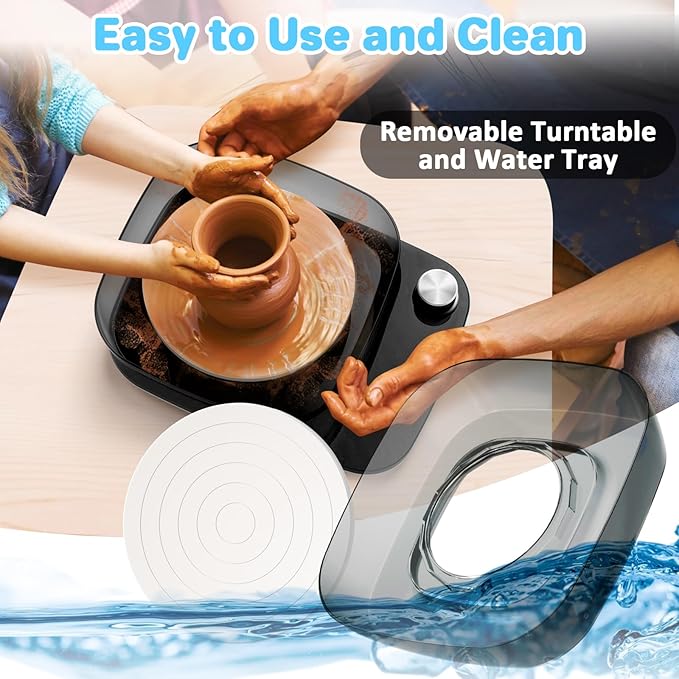 Pottery Wheel for Kids - Complete Pottery Kit & Tools for Beginners, Plug-in Rechargeable Battery, Upgraded Detachable Turntable Adjustable Speed, DIY Clay Maker for Kids 9-12 (Black, Patented)