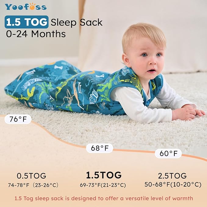 Yoofoss Baby Sleep Sack 0-6 Months, 1.5 Tog Baby Wearable Blanket with 2-Way Zipper, 100% Cotton Organic Fabric Winter Infant Sleeping Sack, Warm Soft Comfy