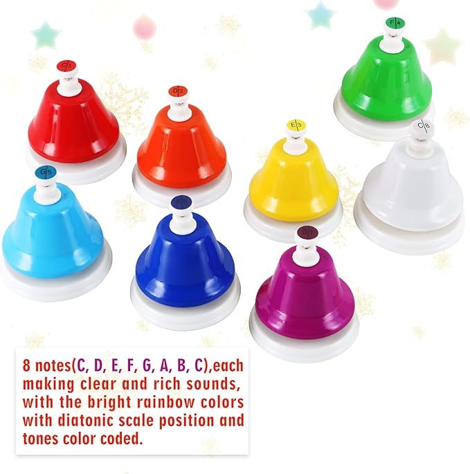 Eastrock Desk Bells, Hand Bells Set 8 Note Diatonic Musical Bells for Toddlers Children Kids Adults, Used for Festival, Musical Teaching, Church Chorus, Wedding, Family Party