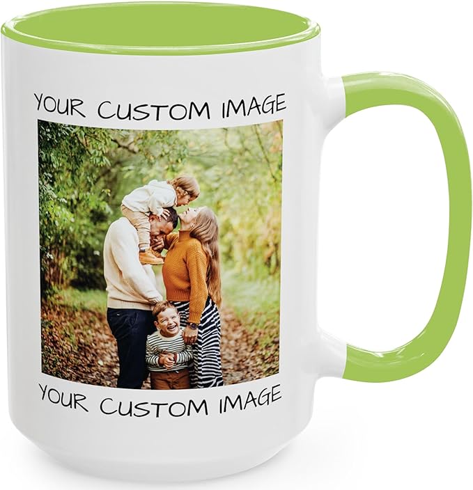 Personalized Coffee Mug – Custom Photo, Text, or Logo Ceramic Mug Tea Cup | Taza Personalizada with Picture or Message | Customized Gift Idea for Men & Women, Mom, Dad, Friends - White/Green | 15oz