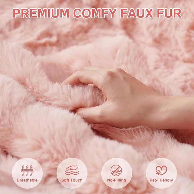 Modern Bean Bag Chair, Large Bean Bag Couch for Adults with Memory Foam Filled, Soft Faux Bunny Fur Lazy Chair for Living Room Bedroom Dorm Apartment, No Assembly Required, Pink