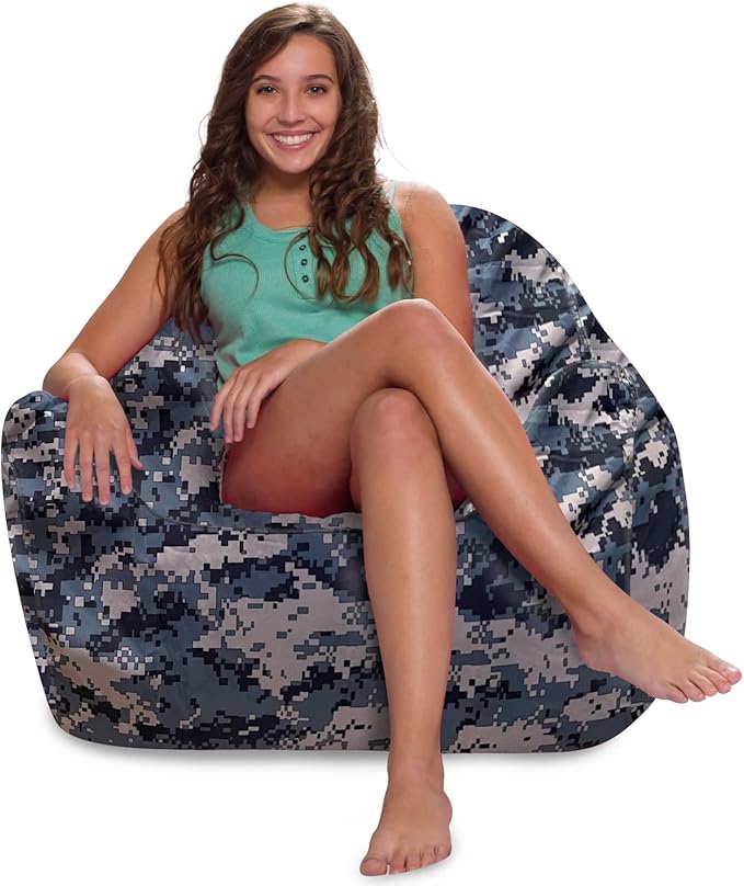 Posh Creations Structured Comfy Bean Bag Chair for Gaming, Reading and Watching TV, Malibu Lounge, Nylon - Camo Digital