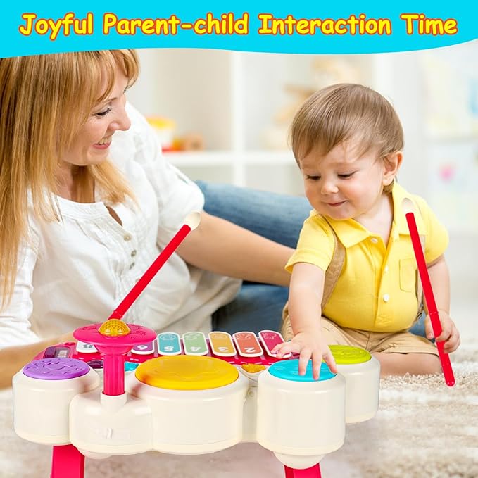 3 in 1 Musical Toys for Toddlers 1-3 Piano Xylophone Drum Set Toys for 1 2 3 Year Old Girls Birthday Music Instruments Baby Learning Developmental Sensory Toys Toddler Toys Age 1-2 2-3