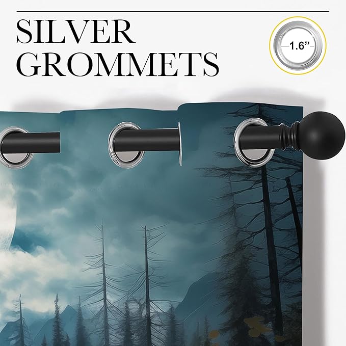 Wolf Blackout Curtains for Boys Girl Bedroom Decor,Dreamy Forest Full Moon Wolf Pack Thermal Insulated Grommet Drapes Darkening Window Curtain for Living Room Home 42x45 inch