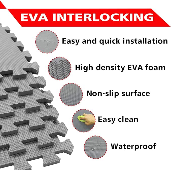 XMTMMD Soft Non-Toxic Foam Baby Play Mat | Toddler Playmat | EVA Foam Interlocking Tiles for Gym, Nursery, Playroom | 18 Squares Foam Floor Mats for Kids & Babies | Gray Jigsaw Puzzle Play Mat