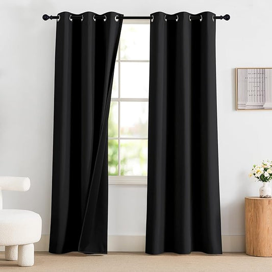 NICETOWN 100% Blackout Curtains 84 Inch Length for Bedroom, Privacy Thermal Insulated Grommet Window Drapes for Living Room, 2 Panels, Black, 42 x 84 Inch
