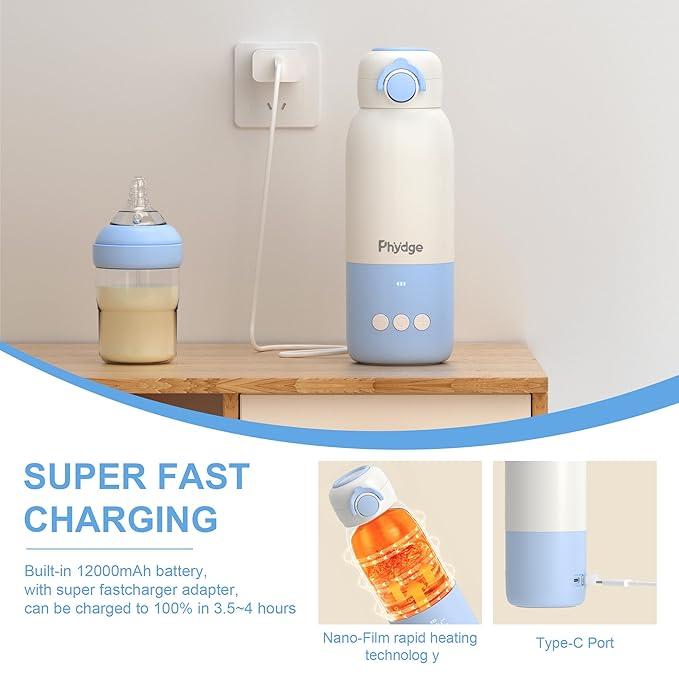 Portable Bottle Warmer for Travel,12.5oz Cordless Baby Milk Warmer on The go for Formula,Breastmilk,Water,3 Mins Fast Heating & Precise Temp Control Travel Essential