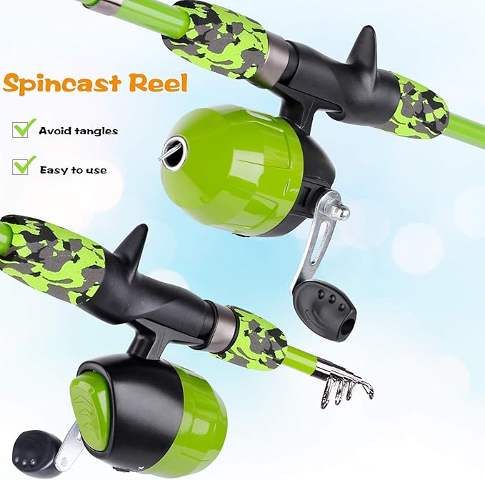 ODDSPRO Kids Fishing Pole Pink, Portable Telescopic Fishing Rod and Reel Combo Kit - with Spincast Fishing Reel Tackle Box for Girls, Youth