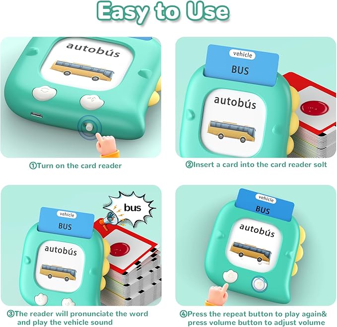 Kidzdo Talking Flashcards for Toddlers, 520 Bilingual English Sight Words Educational Learning Toy, Birthday Xmas Gift for Kids 2-6, Pocket Speech Therapy Toys