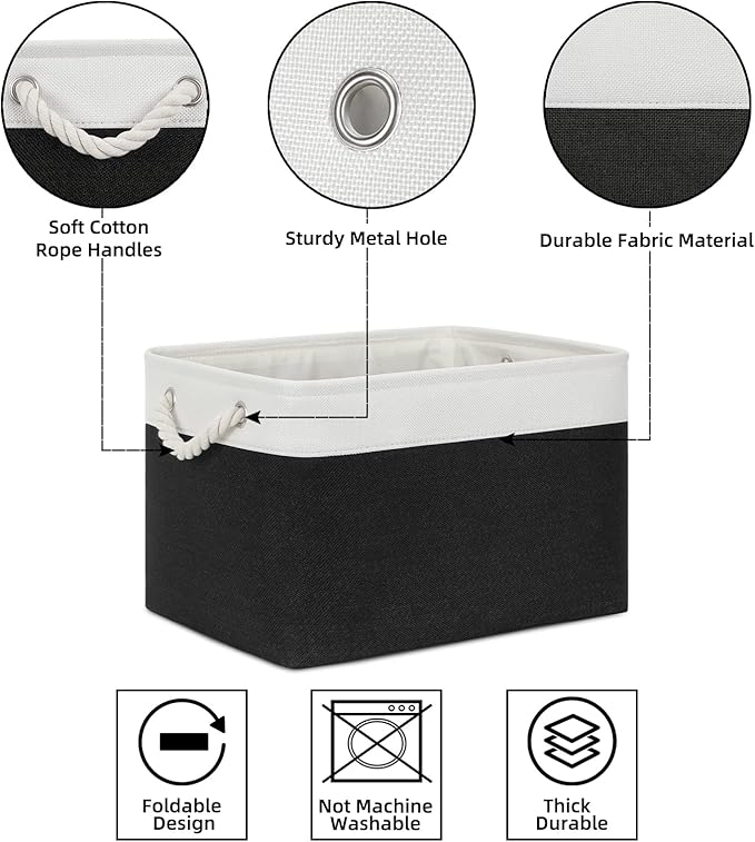 Bidtakay Black Storage Baskets for Shelves [3-pack] Collapsible Organizer Baskets for Laundry Storage 15 X 11 X 9.5 Inches Dog Toy Bins Fabric Storage Bins for Bedroom Home Storage