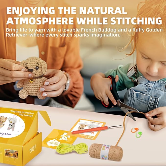 MOREJMTT Crochet Kit for Beginners, Learn to Crochet, Include Easy Knitting Soft Yarn, Step-by-Step Video Tutorial, Hook, Holiday Birthday Gift for Adults and Kids(2pack Dog)