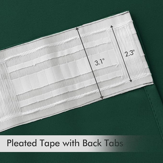MIULEE Hunter Green Back Tab Blackout Curtains 90 Inches Long 2 Panels Set for Living Room Bedroom, Rod Pocket/Pinch Pleat Thermal Insulated Room Darkening Pleated Light Blocking Drapes
