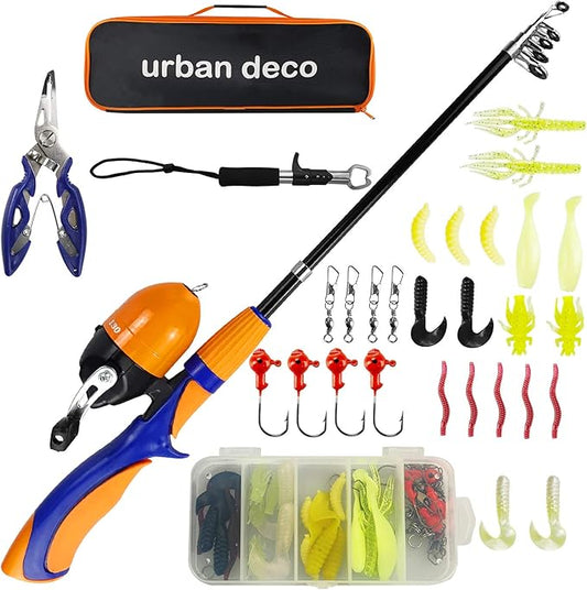 Urban Deco Kids Fishing Pole Set Portable Telescopic Kids Fishing Rod and Reel Combo Kit with Tackle Box for Beginners, Boys,Girls,Youth,Children