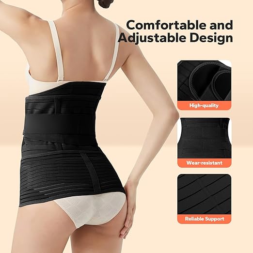 3 in 1 Postpartum Belly Band (Black), Post Partum Waist Binder, Posture Correction Abdominal Binder, Belly Band Postpartum Belly Wrap, Postpartum Belly Wrap (For waistline 25"-35", S/M)
