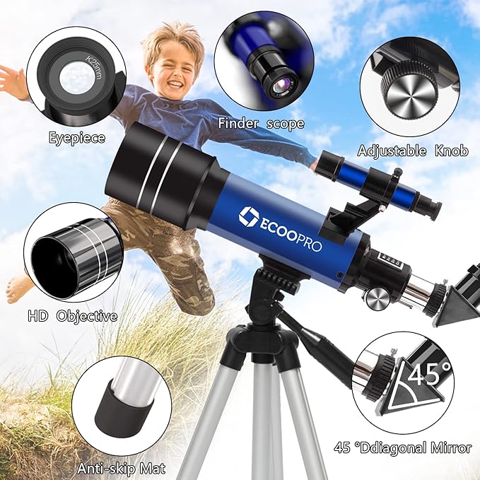 Telescope for Kids & Adults, 70mm Aperture 360mm Refractor (15X-150X) Telescope for Astronomy Beginners, Portable Travel Telescopes with Phone Adapter & 2 Eyepieces