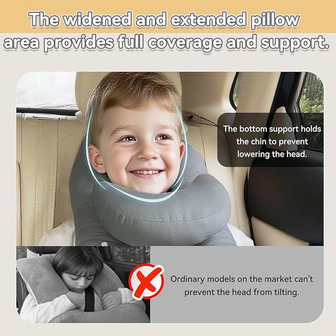 Travel Pillow,Car Pillow Kids Travel Pillow Car seat Pillow U Shaped Pillow for Travel Skin-Friendly Material The Sleeping Aid for Adults and Kids on Road Trips (Gray)