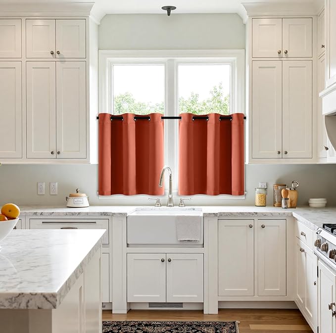 MIULEE Short Fall Curtains for Windows - Burnt Orange Blackout Half Window Curtains Thermal Insulated Privacy Drapes for Kitchen Bedroom Bathroom Grommet Small Basement Tiers W40 x L36 Inch 2 Panels