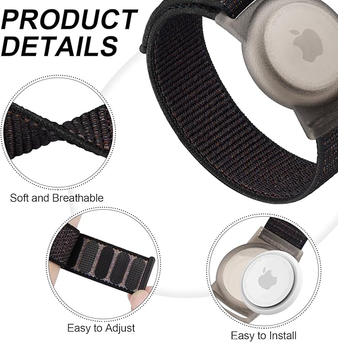 Kids Wristband Protective Case Compatible with Apple AirTag, Adjustable Nylon Bracelet for Air Tag GPS Tracker Holder with Anti Lost Watchband for Toddler Child Kids (Black)