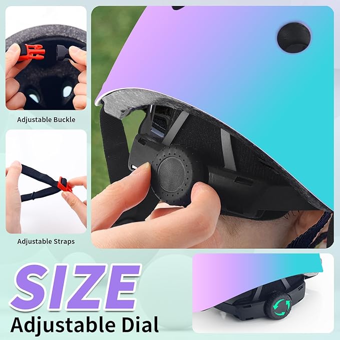 Adjustable Kids Bike Helmet with Knee & Elbow Pads Set, Color Gradient Design for Boys and Girls Aged 3-14+, for Skateboarding, Scooter, Roller & Inline Skating, Longboard