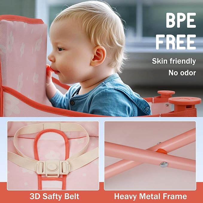 Tiny Marvels Portable 3-in-1 Baby Booster Seat, Cozy Floor Seat, Feeding Seat with Tray, Compact Foldable Toddler Booster with Child Safety Belt Carry Bag, Perfect for Travel (Blush Petals)
