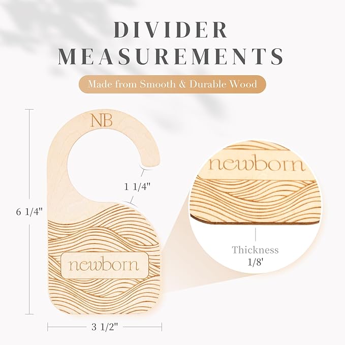 Whitluck's Baby Closet Dividers - 8-Pack Double-Sided Wooden Hangers for Organizing Baby Clothes from Newborn to 24 Months (Infant to Toddler) - Cute and Functional Nursery Decor for Boys and Girls