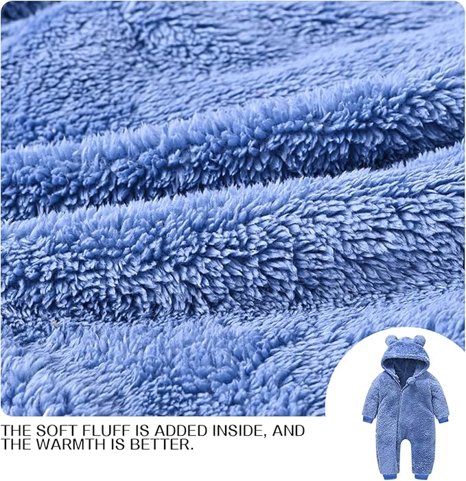 Baby Fleece Jumpsuits Infant Bear Ear Snowsuit Newborn Hooded Romper Warm Coat