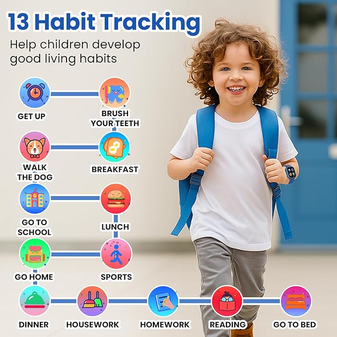 Waterproof Smart Watch for Kids Boys Ages 5-12 with 39 Games, HD Camera, Video, Music, Habit Tracking, Alarm, Pedometer, Kids Smart Watch Chrismars Birthday Gift for Boys Age 5 6 7 8(Blue)