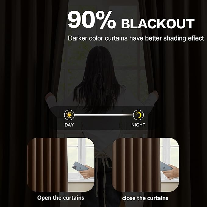 Chocolate Brown Espresso Pinch Pleated Blackout Curtains 102 Inches Long,Thermal Insulated Pinch Pleats Window Curtains Panels Drapery for Bedroom, Living Room,Office, 40" W x 102" L, Set of 2