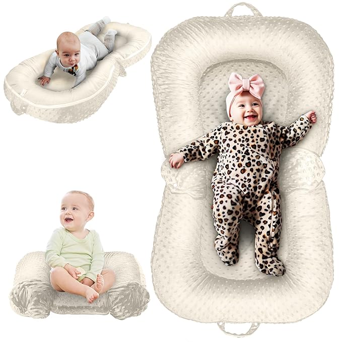 Baby Lounger Pillow 3-in-1 Infant Lounger Pillow for Newborn 0-24 Months, Portable Tummy Time Mat for Home and Travel, Breathable & Soft Baby Seat for Baby