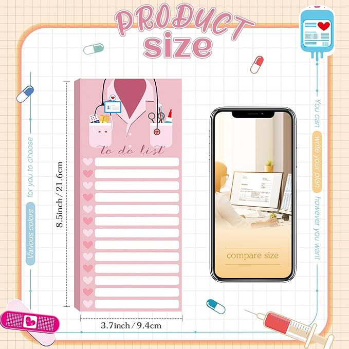 Censen 10 Pack 500 Sheets To Do List Notes Daily Checklist Notepads with 50 Sheets Each Undated Color Memo Pad Block Shopping List Pad Weekly Plan Notepad Organizer Planners(Colorful,Nurse)