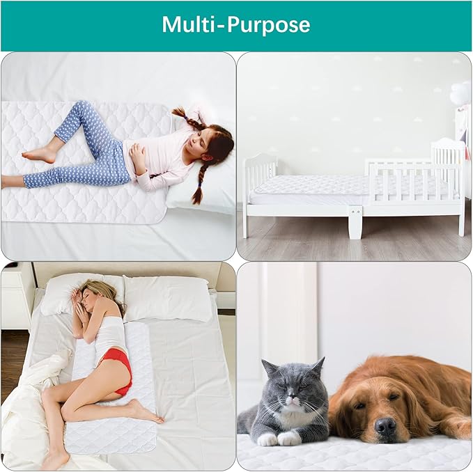 Waterproof Crib Mattress Protector Pad Cover 2 Pack 28" x 52", Anti Slip & Absorbent Waterproof Bed Pads for Standard Crib/Toddler Bed Quilted Machine Washable (Quilted Improved Thickness) White