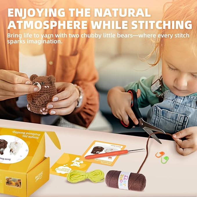 MOREJMTT Crochet Kit for Beginners, Learn to Crochet, Include Easy Knitting Soft Yarn, Step-by-Step Video Tutorial, Hook, Holiday Birthday Gift for Adults and Kids(Polar & Brown Bears)