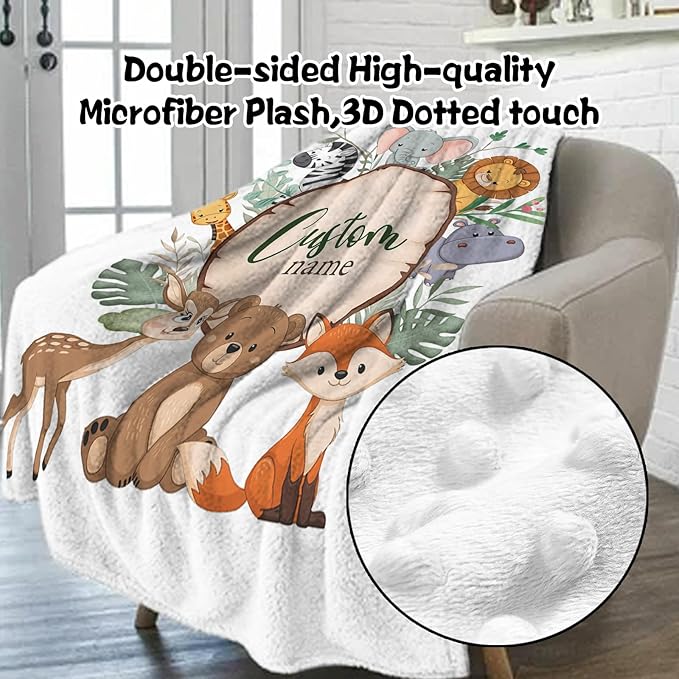 Custom Nursery Crib Bedding Set: Personalized Name 4 Piece Animal Theme Baby Crib Sets for Boys Girls - Toddler Double Layer Blanket Set, Comfortable Crib Bed Sheets for Baby Toddlers