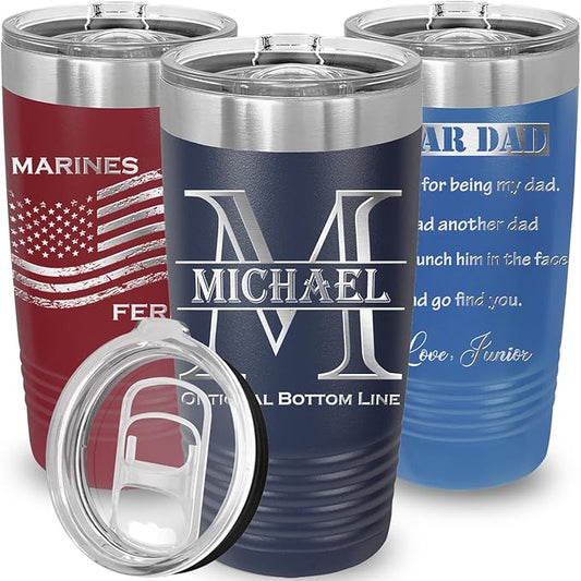 Custom Insulated Coffee Mug, Gift for Dad, Father’s Day Gift Ideas, Custom Cup for Men, Groomsmen Gift Idea, Personalized Tumbler with Text (Navy Blue, 20oz)