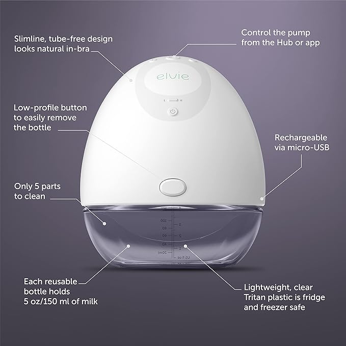 Elvie - Double, Wearable Breast Pump w/App - The Smallest & Quietest - Portable - Hands Free & Discreet - Automated w/Four Personalized Settings - Includes 3 Sets of Breast Shields