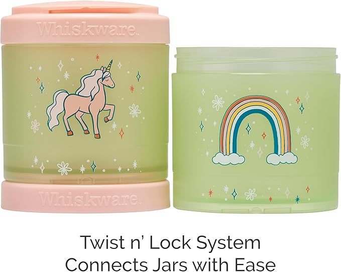 Whiskware Stackable Snack Containers for Kids, Set of 3 Stackable Snack Cups, Unicorn and Sharks Designs